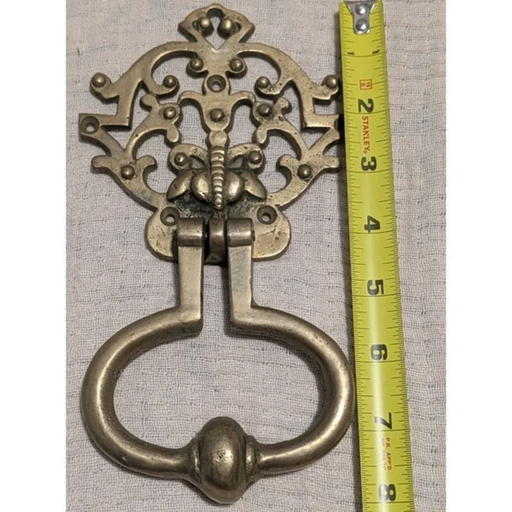 Antique Cast Brass Door Knocker Butterfly Victorian Art Nouveau Heavy Hardware